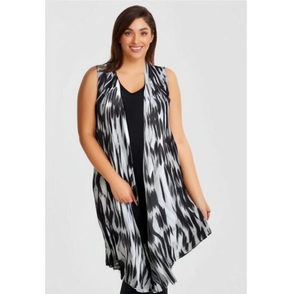 Timeline Tops - Timeline Womens Plus Size Cloak Style Longline Sleeveless Black Tunic Blouse 3XL